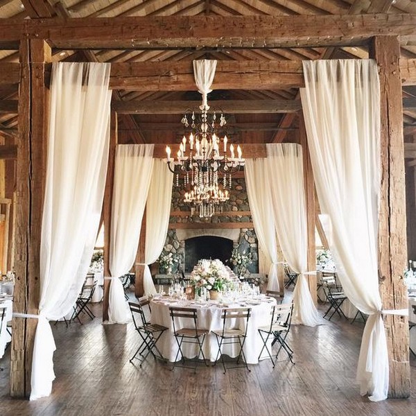 rustic wedding reception ideas with white drapery