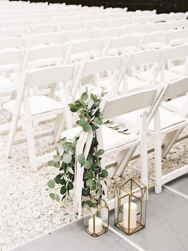 simple Lantern aisle decor with greenery eucalyptus