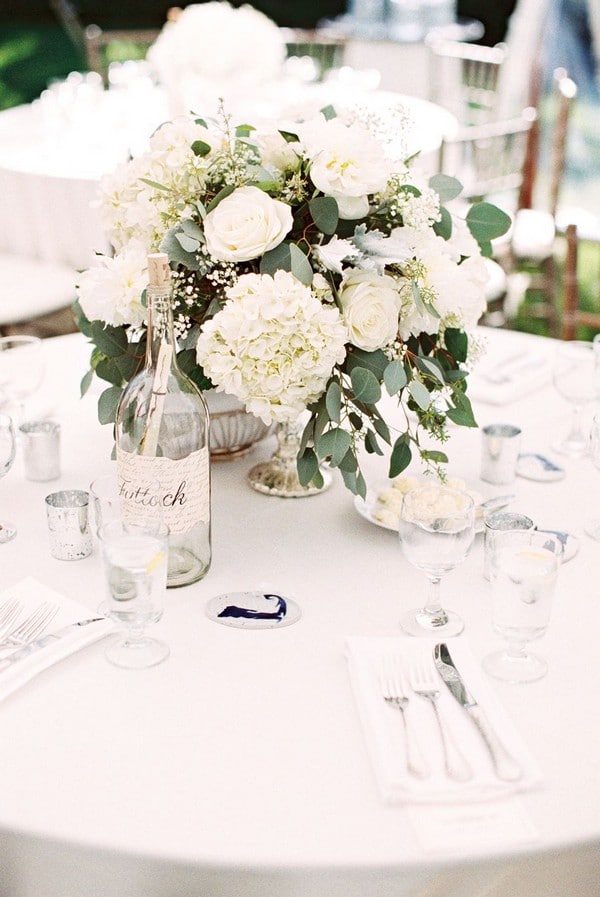 simple classic white and greenery wedding centerpiece