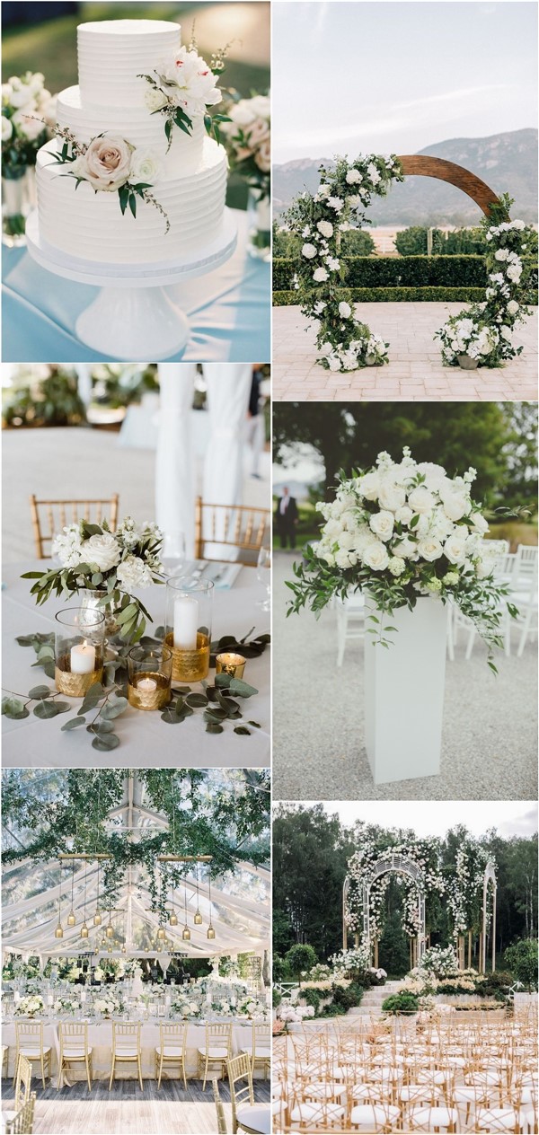 simple classic white and greenery wedding decoration ideas