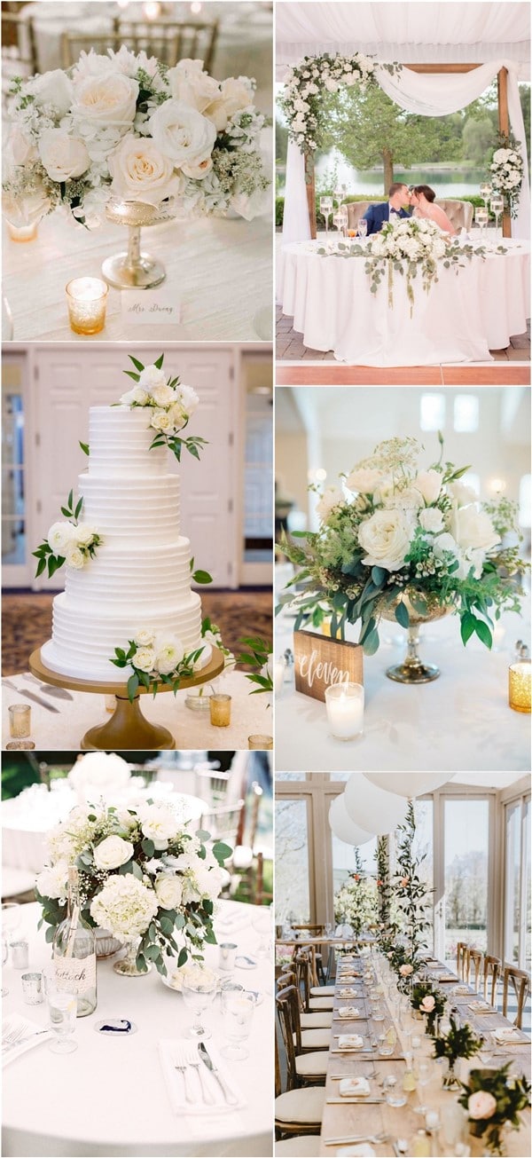 simple classic white and greenery wedding decoration ideas