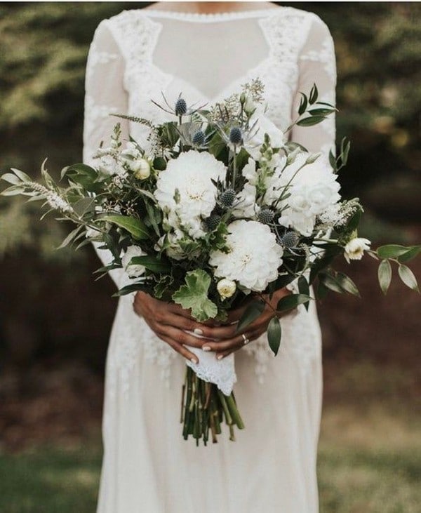 simple white and greenery wedding bouquet