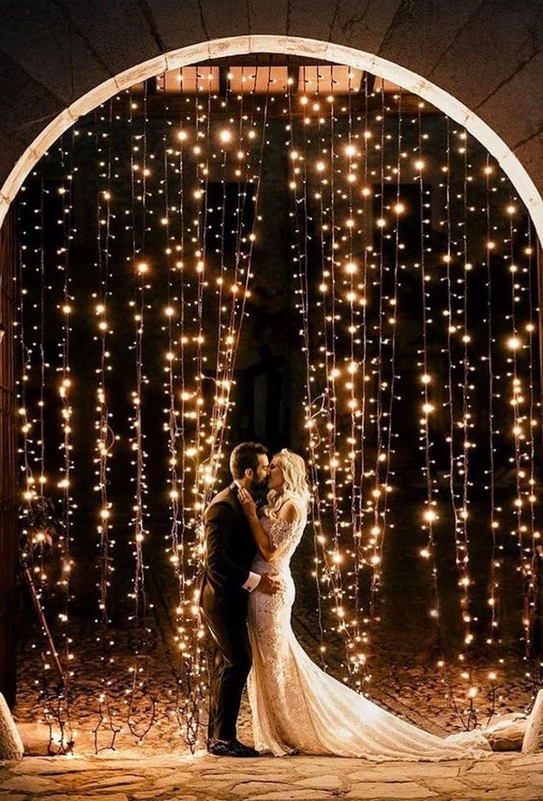 string lights wedding backdrop ideas - winter, winter wedding, winter wedding ideas,winter ceremony decoration