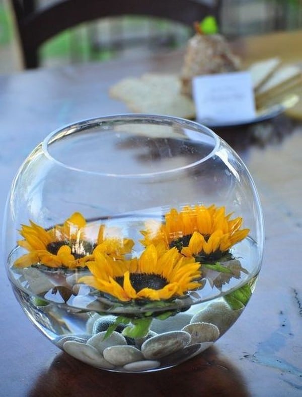 summer floating sunflower wedding centerpiece