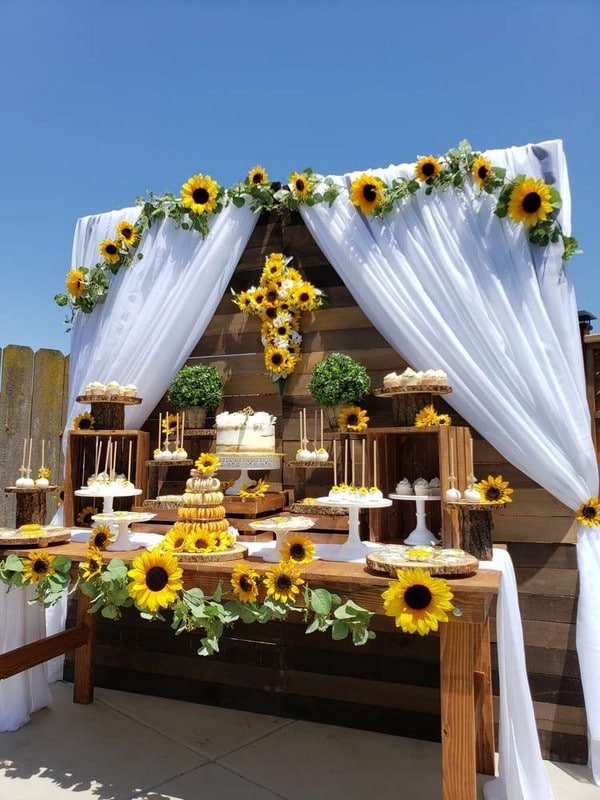 sunflowers wedding dessert table
