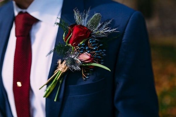 trending burgundy and navy wedding groom suit ideas