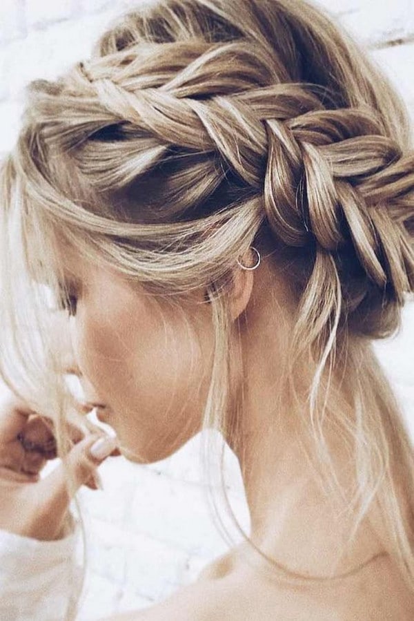 updo wedding hairstyle with braided crown