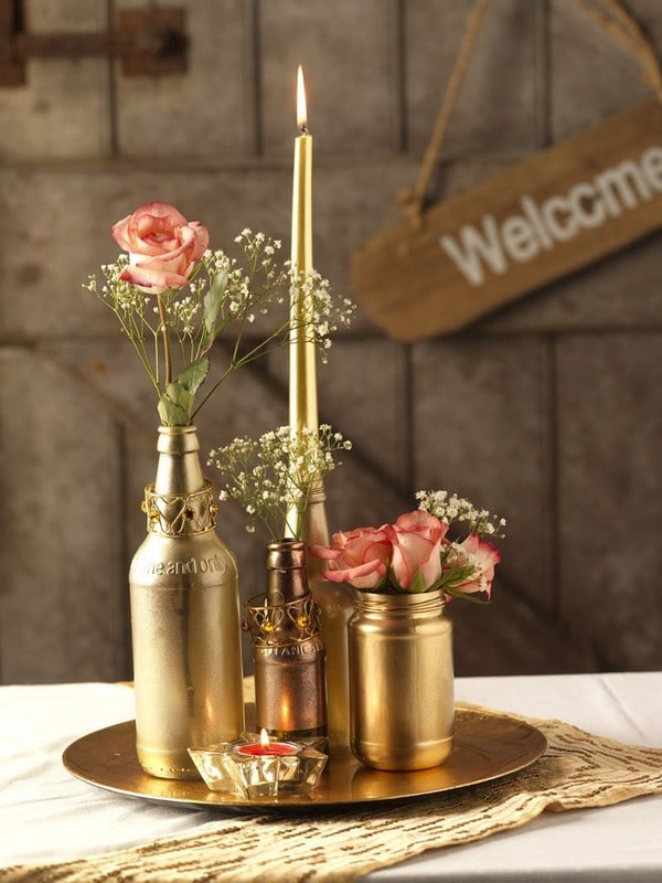 vintage diy gold bottles wedding centerpiece