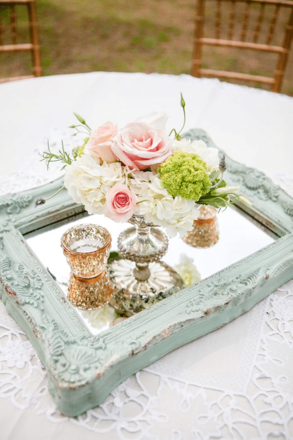 vintage mint and pink wedding centerpiece