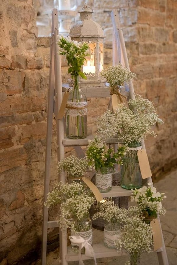 vintage rustic wedding decoration ideas with ladder