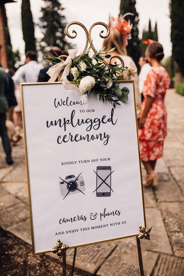 vintage unplugged wedding ceremony sign