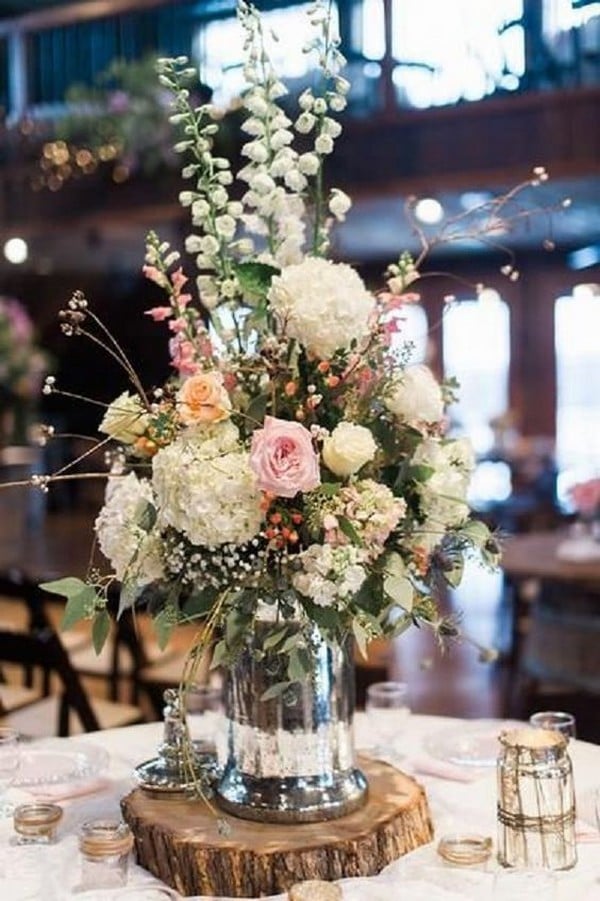 vintage wedding centerpiece ideas with tree stump