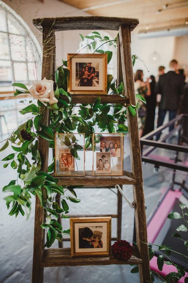 vintage wedding photo display ideas with ladders