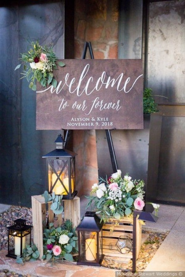 wedding welcome sign entrance decoration with lanterns