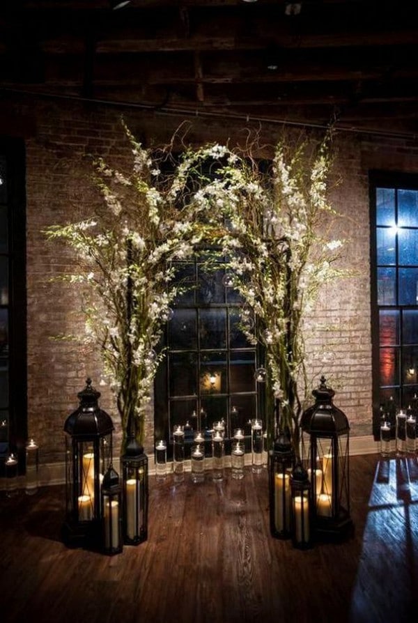 whimsical winter wedding arch ideas with candles - winter, winter wedding, winter wedding ideas,winter ceremony decoration