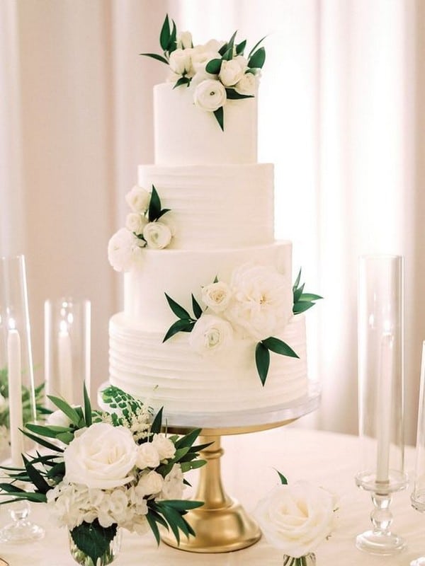 white and green simple elegant wedding cake