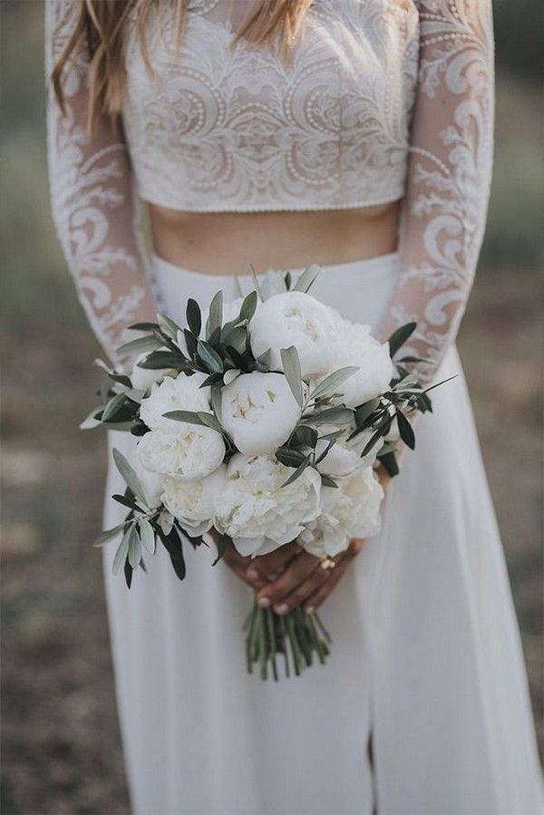 white and sage green wedding bouquet