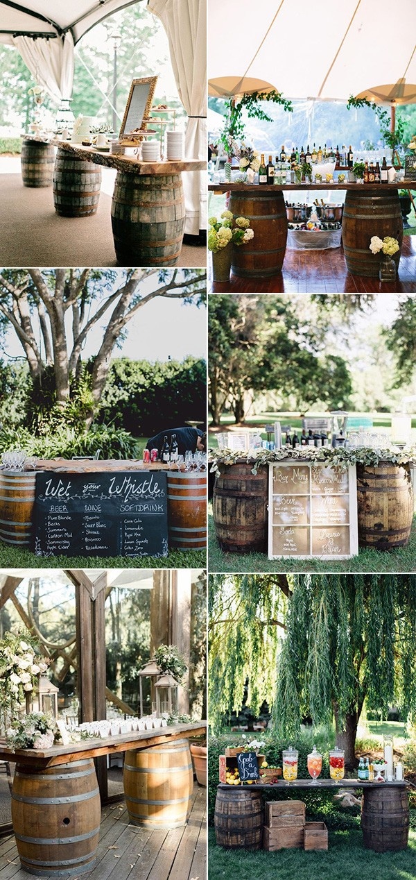 wine barrels food and drink bars for country wedding ideas