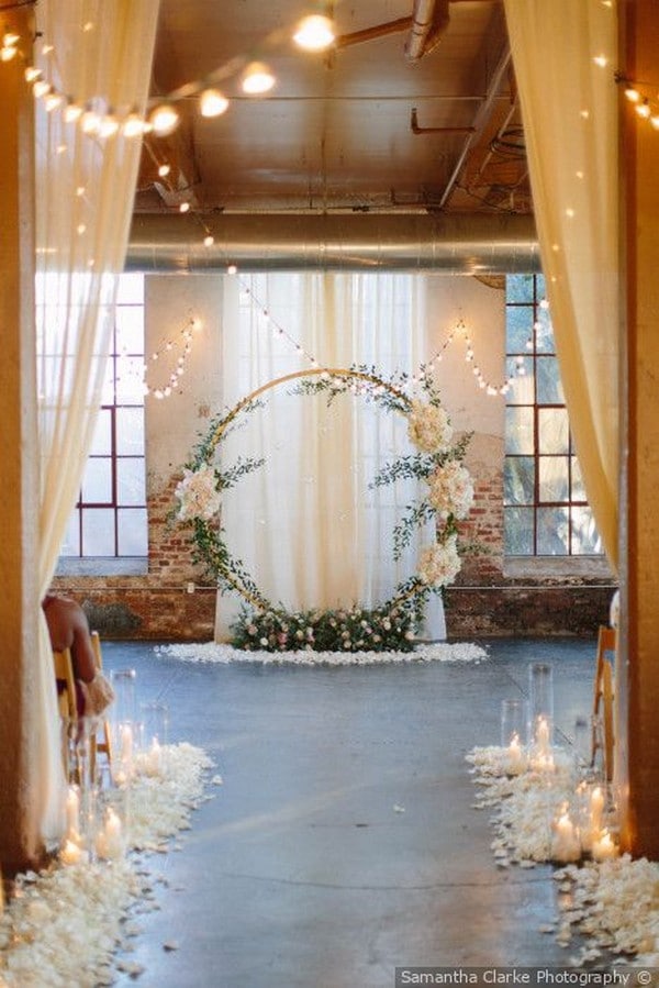 winter indoor circle wedding backdrop idea