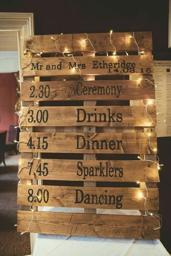 wooden pallet country wedding sign decoration ideas with lights