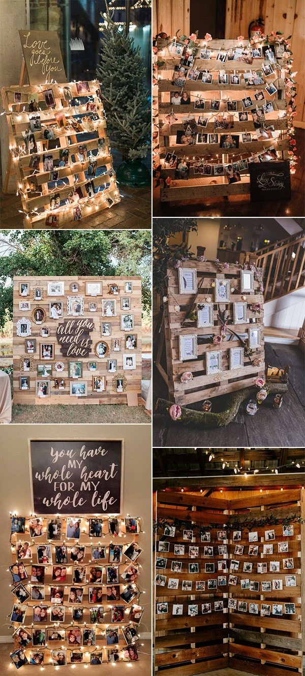 wooden pallets rustic wedding photo display ideas
