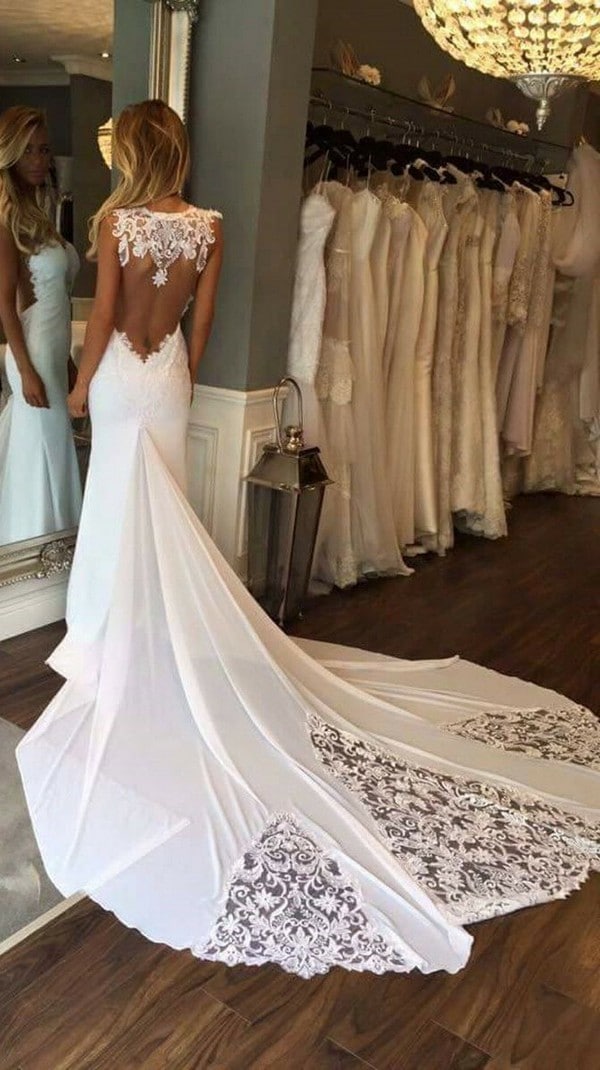 Backless open back lace wedding dresses #wedding #weddingdresses #weddingideas #bride