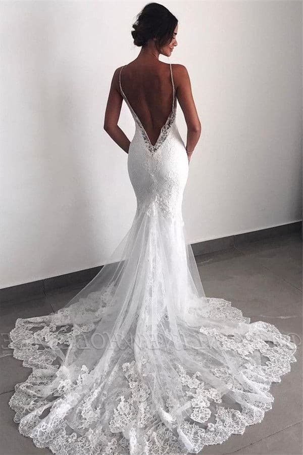 Backless open back lace wedding dresses #wedding #weddingdresses #weddingideas #bride