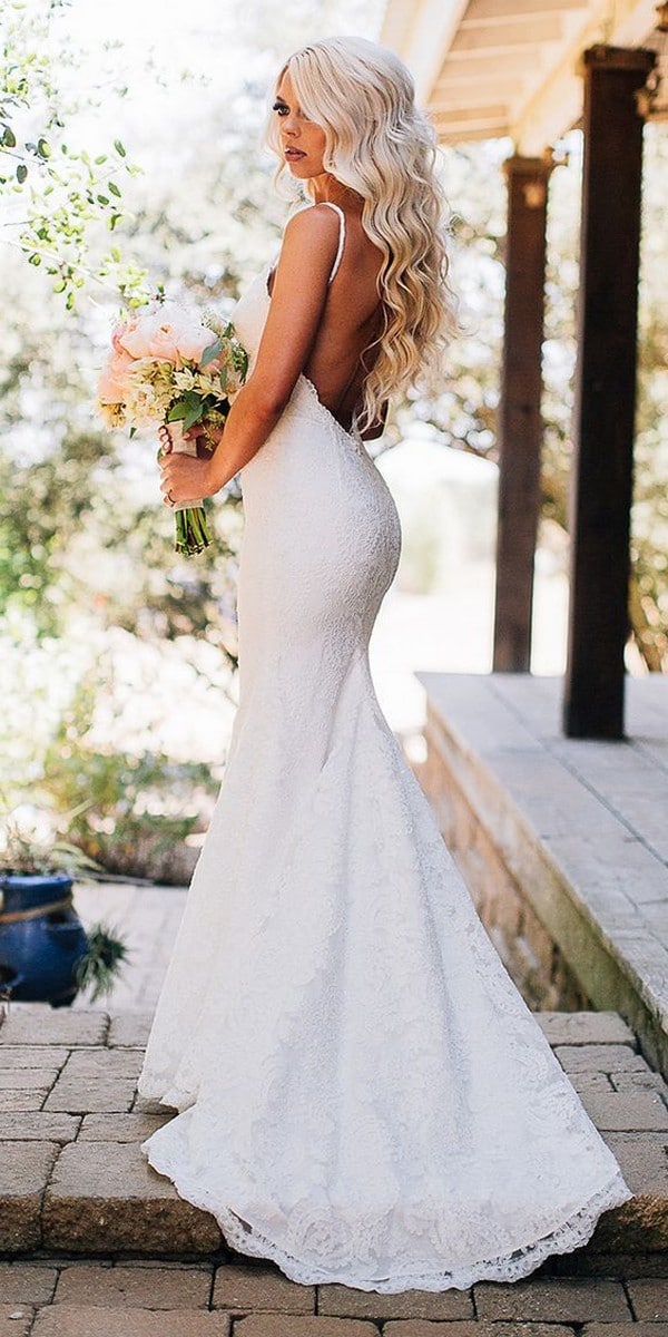 Backless open back lace wedding dresses #wedding #weddingdresses #weddingideas #bride