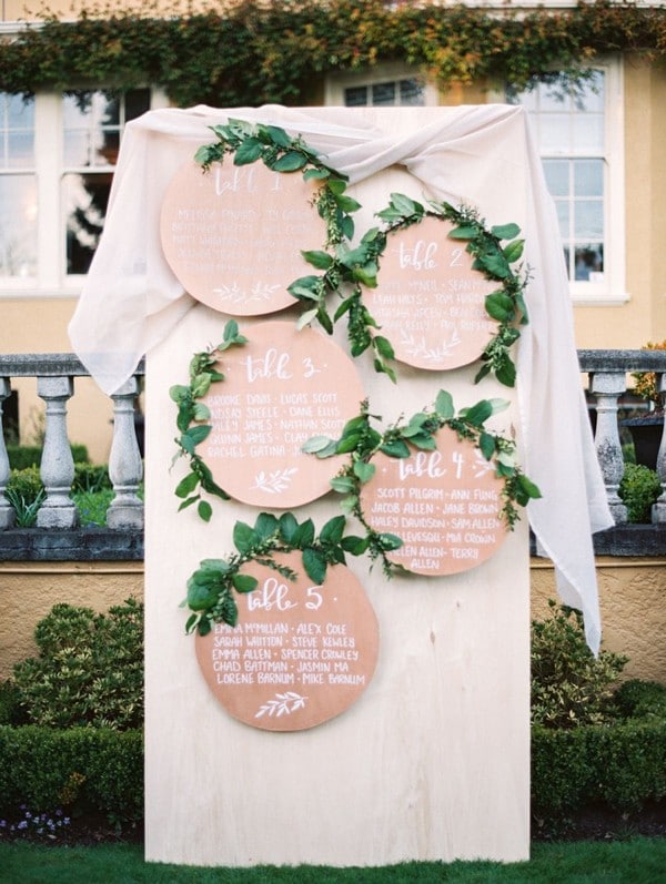 copper and greenery vintage wedding seating chart ideas