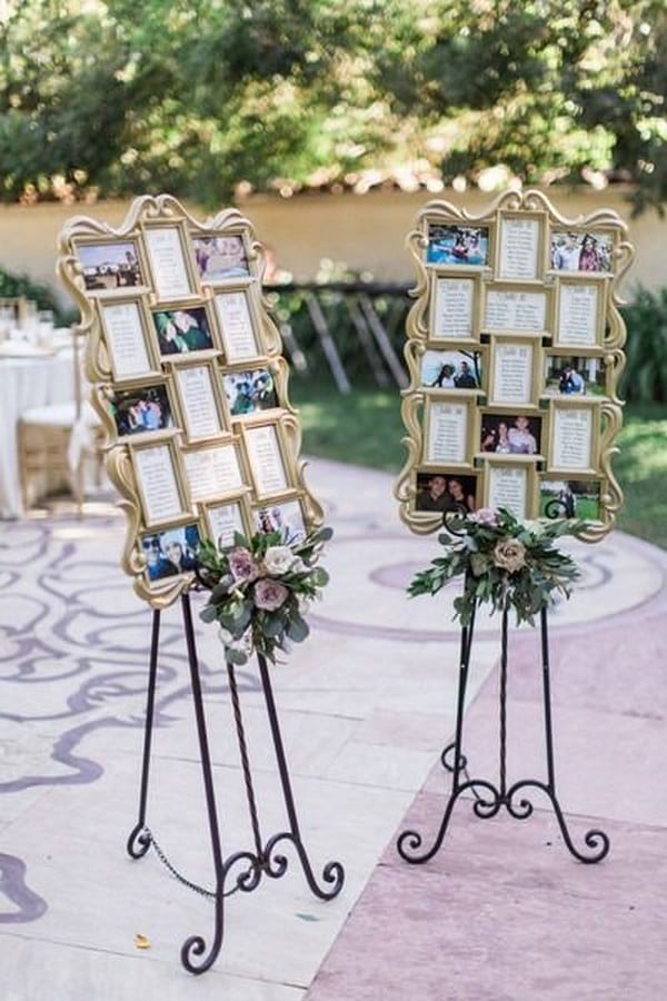 gold vintage picture frames with seating chart