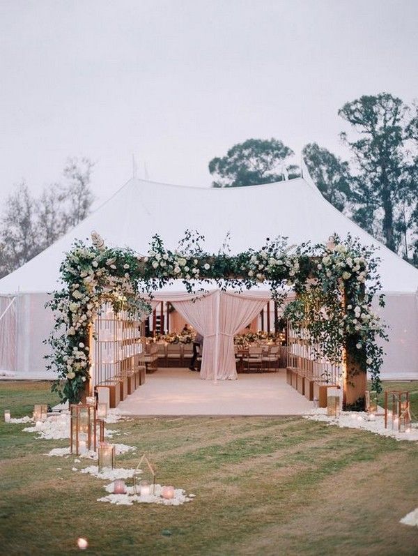 greenery wedding entrance decorations for a tent wedding