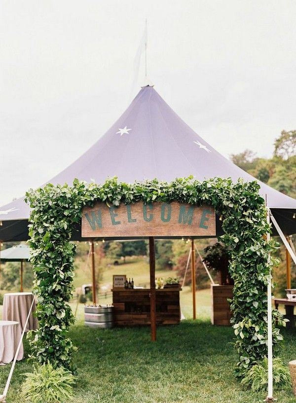 rustic greenery tent wedding entrance decoration