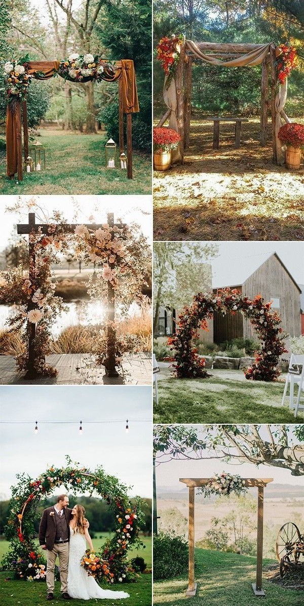 rustic outdoor fall wedding arches and backdrop #wedding #weddingideas #fallwedding #weddingarches