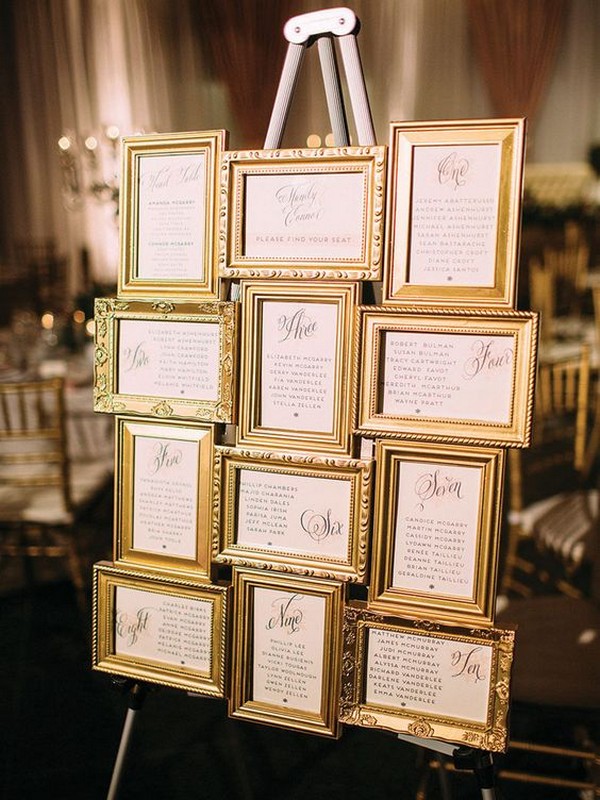 vintage gold photo frames wedding seating chart ideas