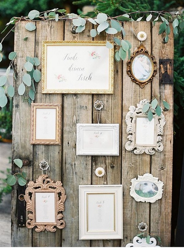 vintage rustic framed wedding seating chart display ideas