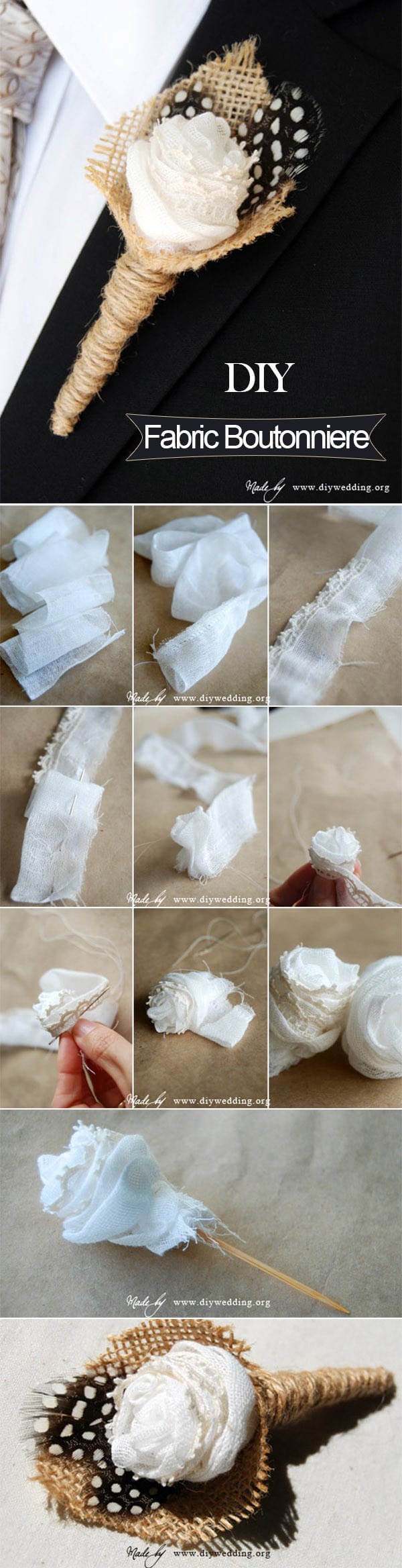 DIY rustic fabric groom boutonniere tutorials