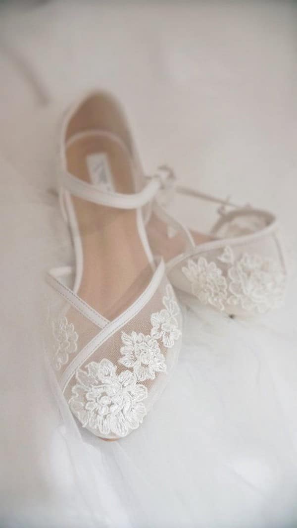 Transparent Flower White Lace Ankle Strap Ivory White Custom Flat