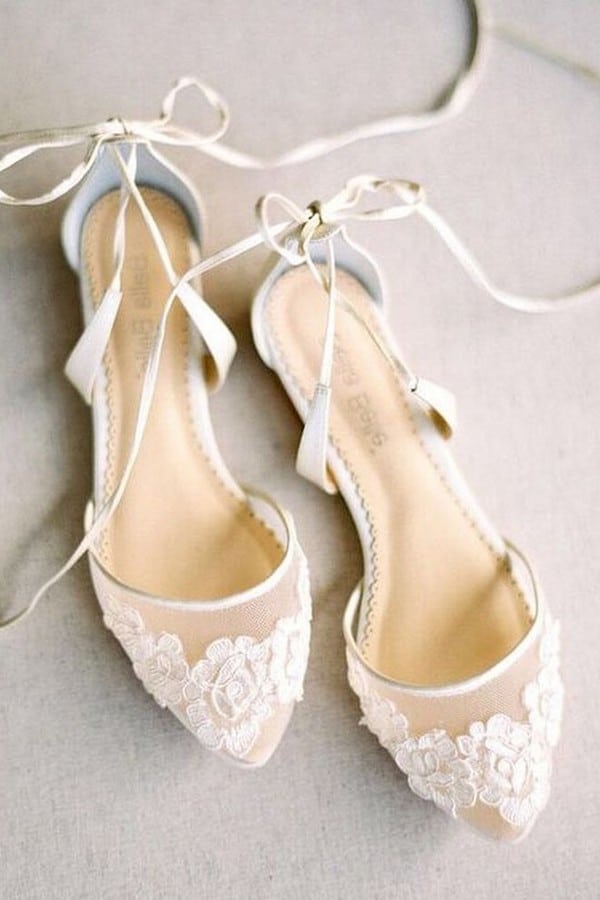 White Lace Flat Wedding Shoes