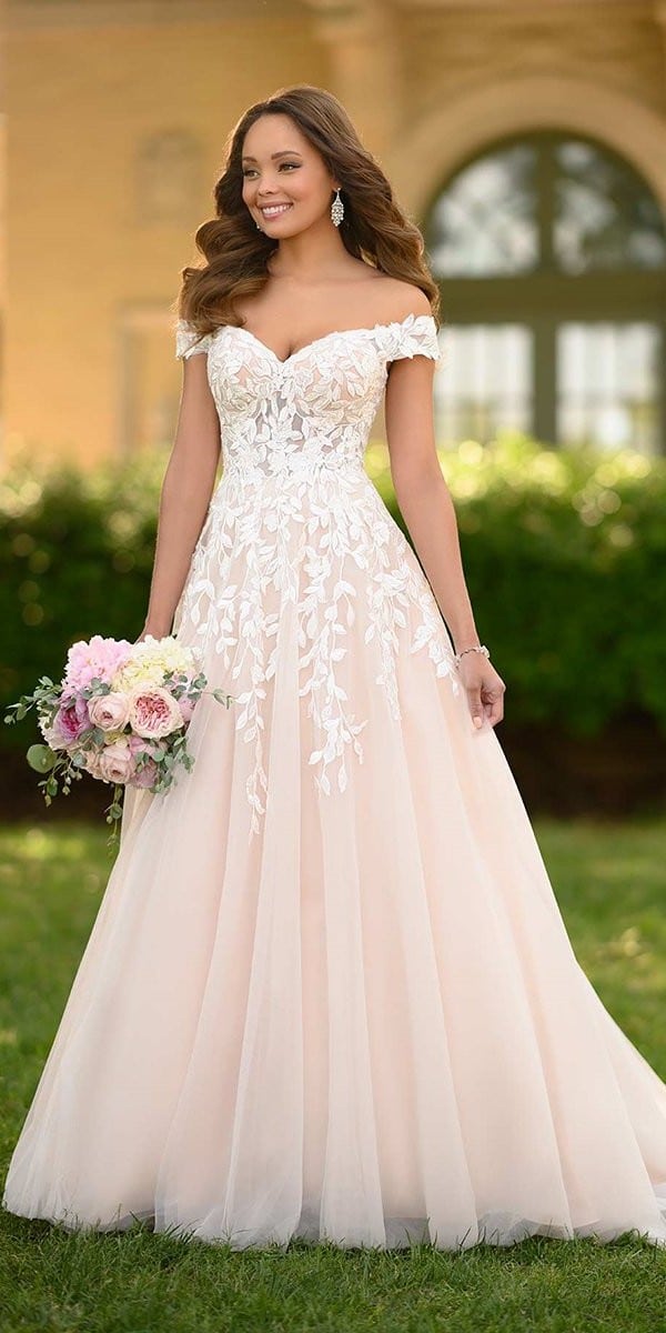 a line wedding dresses sweetheart strapless neckline off the shoulder floral stella york