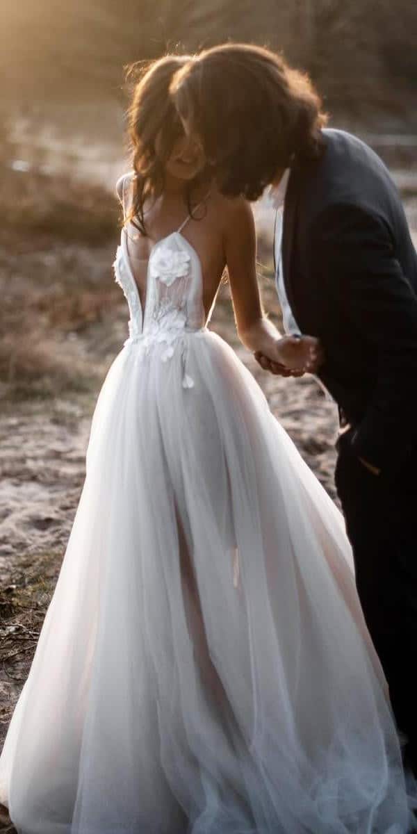 a line wedding dresses with spaghetti straps deep v neckline tali photography