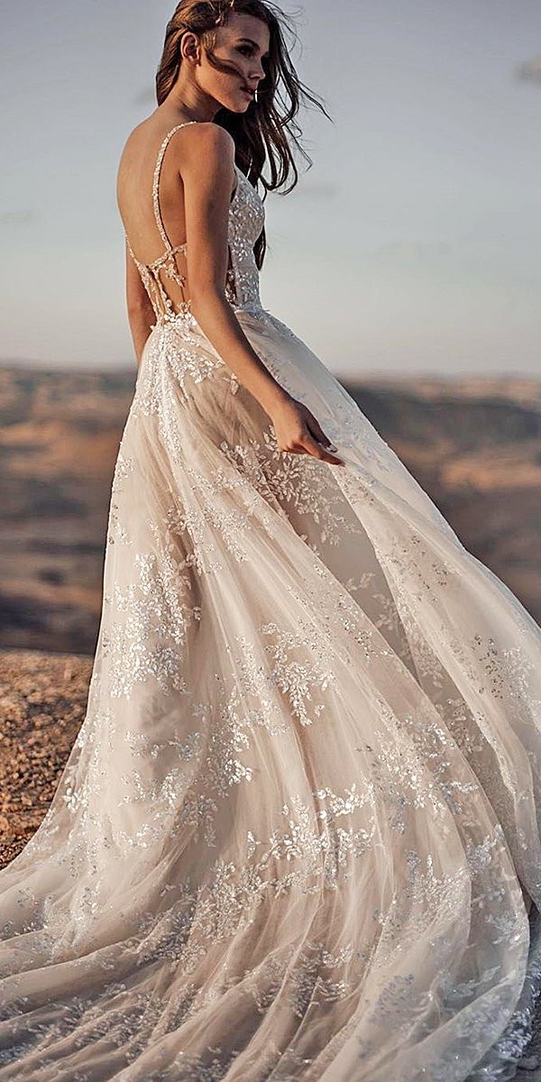 a line wedding dresses with spaghetti straps low back elicate lace galia lahav