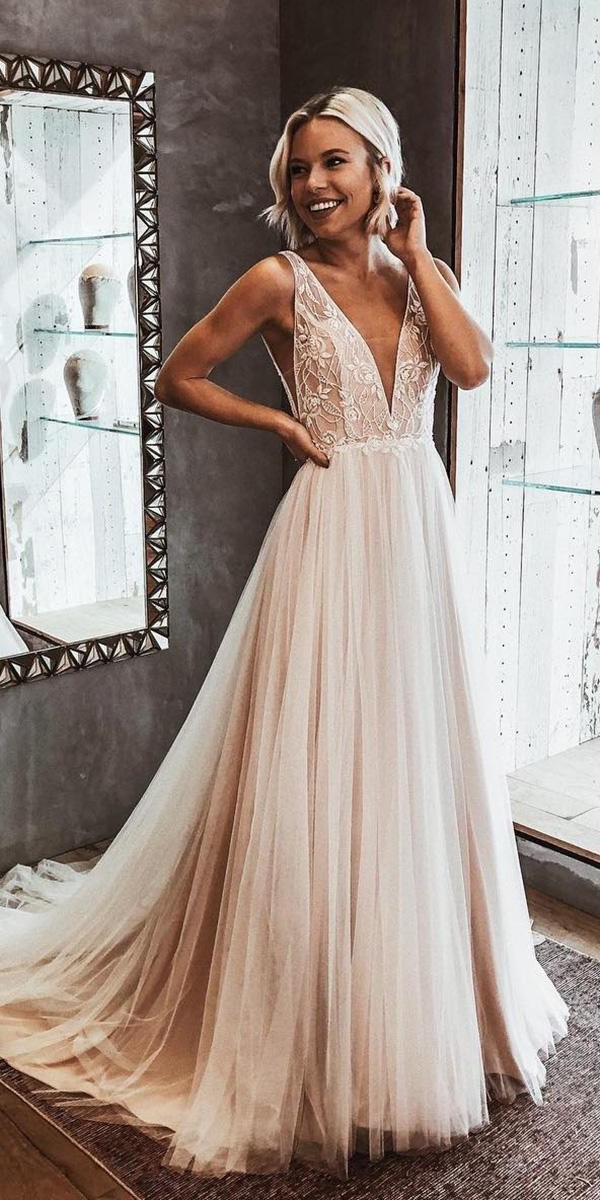 best wedding dresses a line v neckline sleeveless blush candidlychan