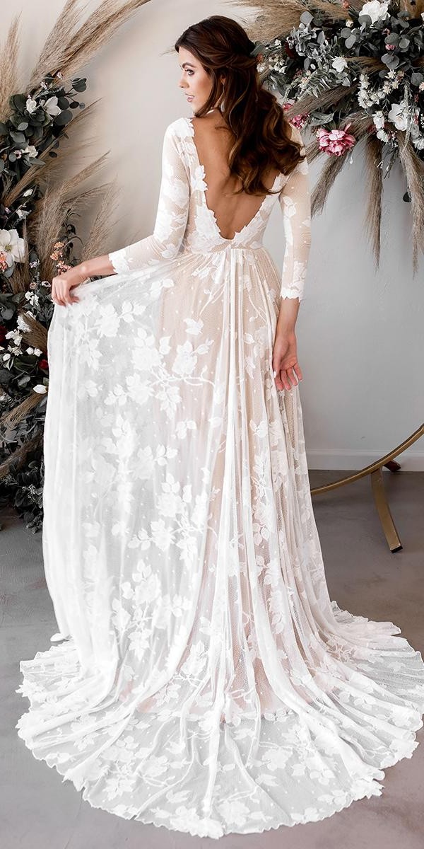 bohemian wedding dresses a line with long sleeves train wearyourlovexo