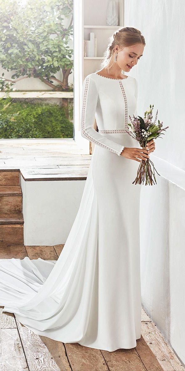 bohemian wedding dresses with sleeves sheath with train simple rosa clara