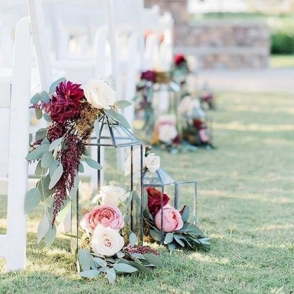 burgundy and blush outdoor wedding aisle ideas