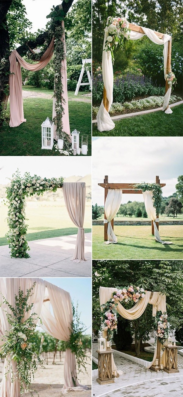 chic outdoor wedding arches with fabric drapery