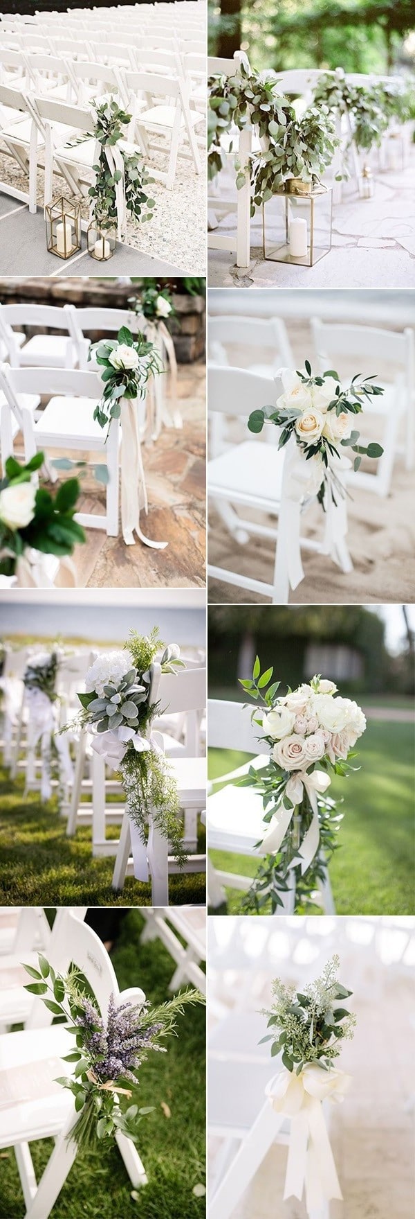 elegant white and greenery outdoor wedding aisle ideas