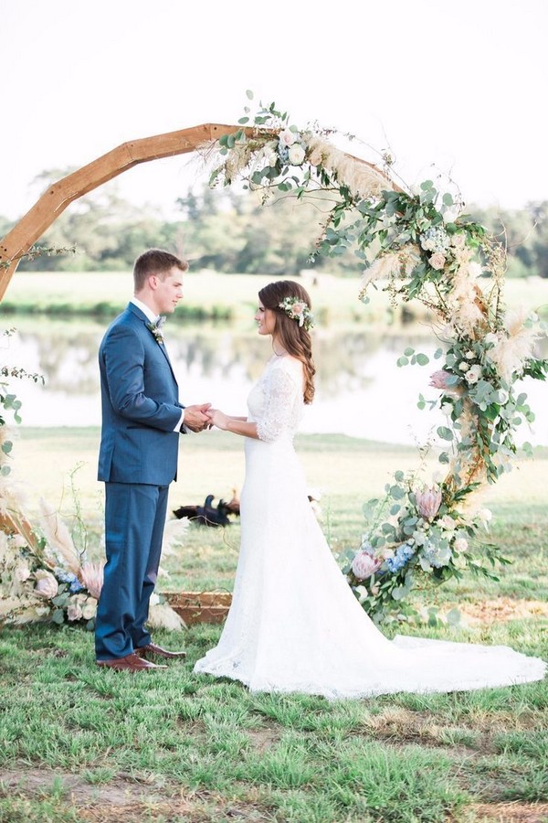 greenery eucalyptus and pampas grass circle wedding backdrop