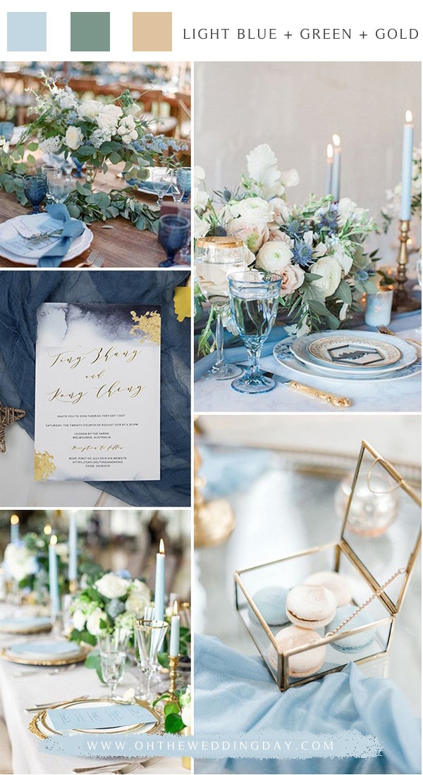 light blue green and gold wedding color ideas