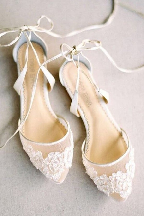 pretty lace up flat wedding shoes